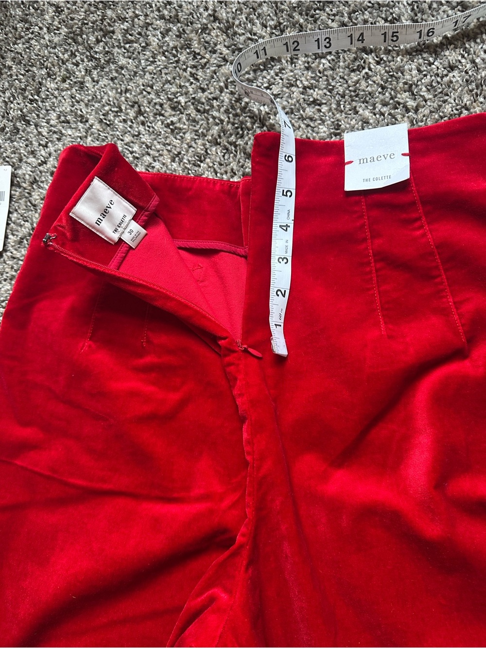 Maeve Red Ruffle Hem Velvet Pants - Picture 7 of 8